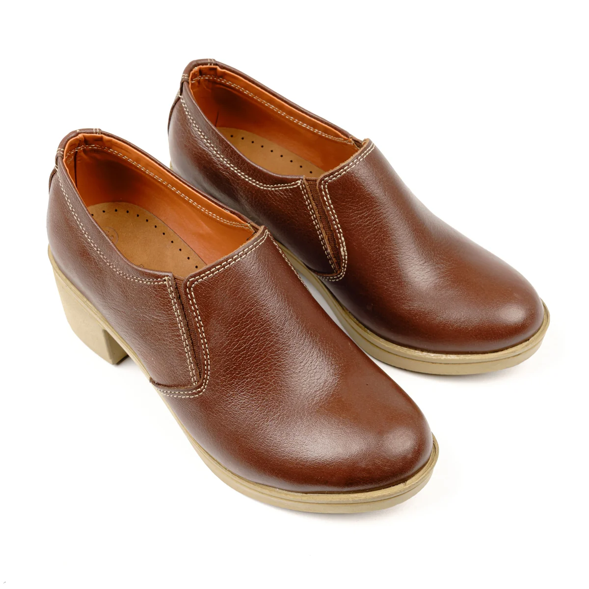 Code 307 Women's shoes with natural leather heels - brown - Jessica
