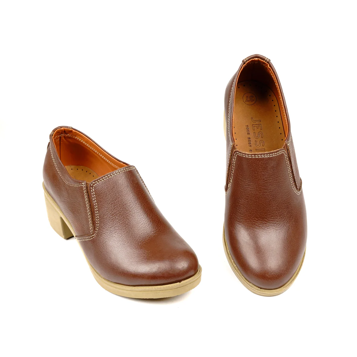 Code 307 Women's shoes with natural leather heels - brown - Jessica